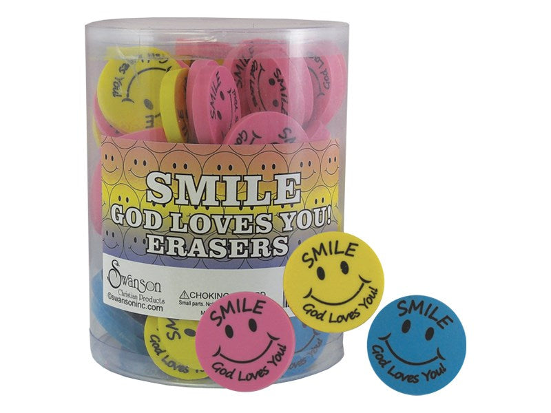 Eraser-Round Smiley Faces-Asst Colors (Pack of 96)