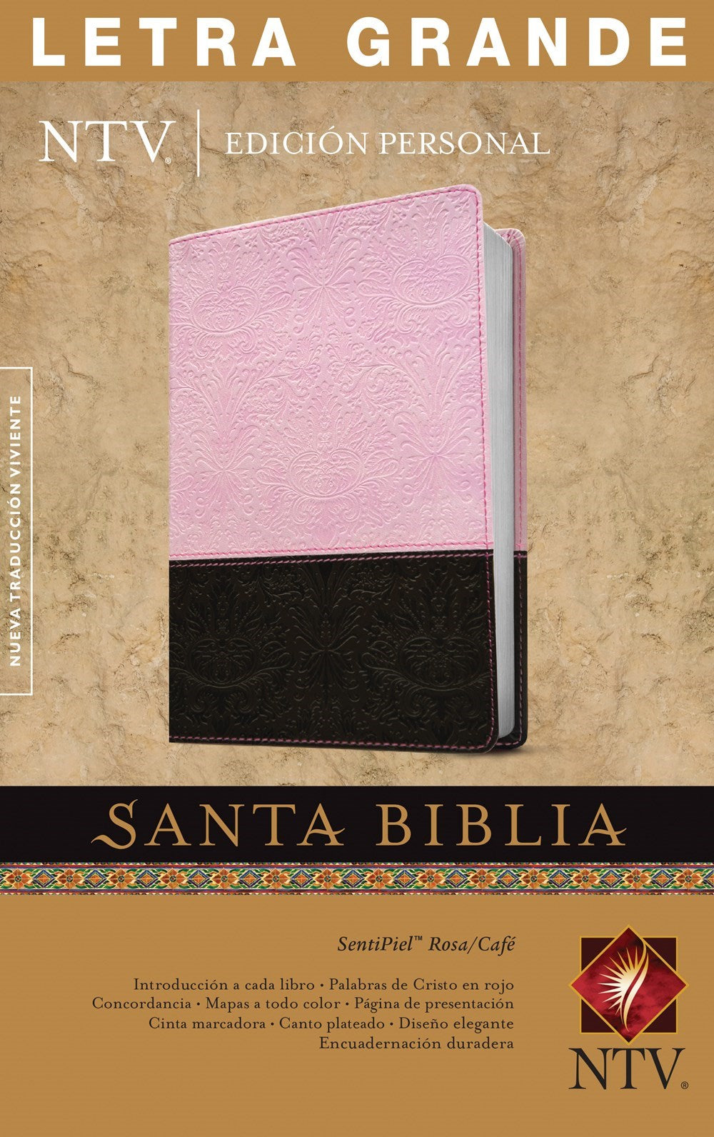 Span-NTV Personal Size Large Print Bible (Edicion Personal Letra Grande)-Brown/Pink TuTone