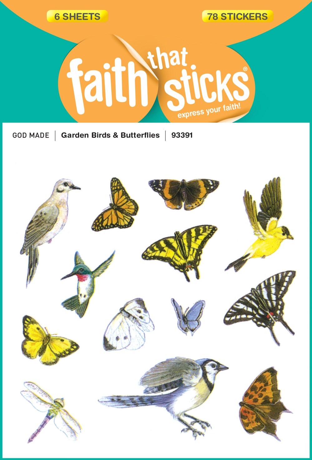 Sticker-Garden Birds &amp; Butterflies (6 Sheets) (Faith That Sticks)