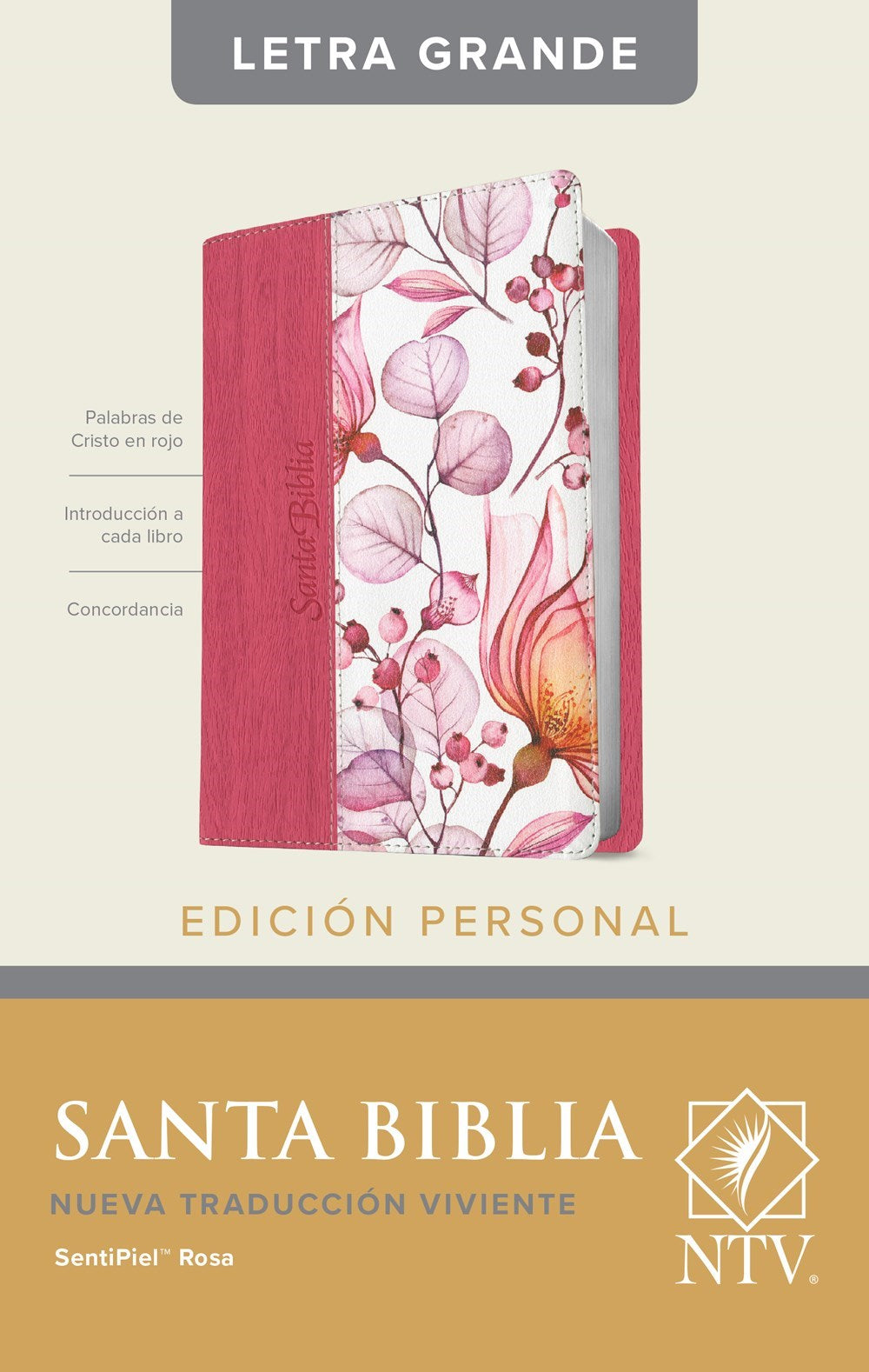 Span-NTV Personal Size Large Print Bible (Edicion Personal Letra Grande)-Pink Floral Leather