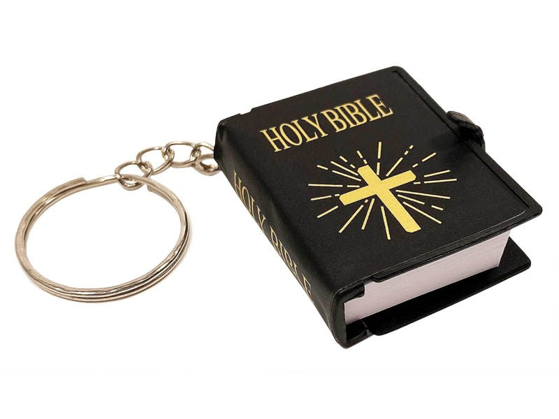 Key Chain-Mini Bible-Black w/Gold Cross (Pack Of 6)