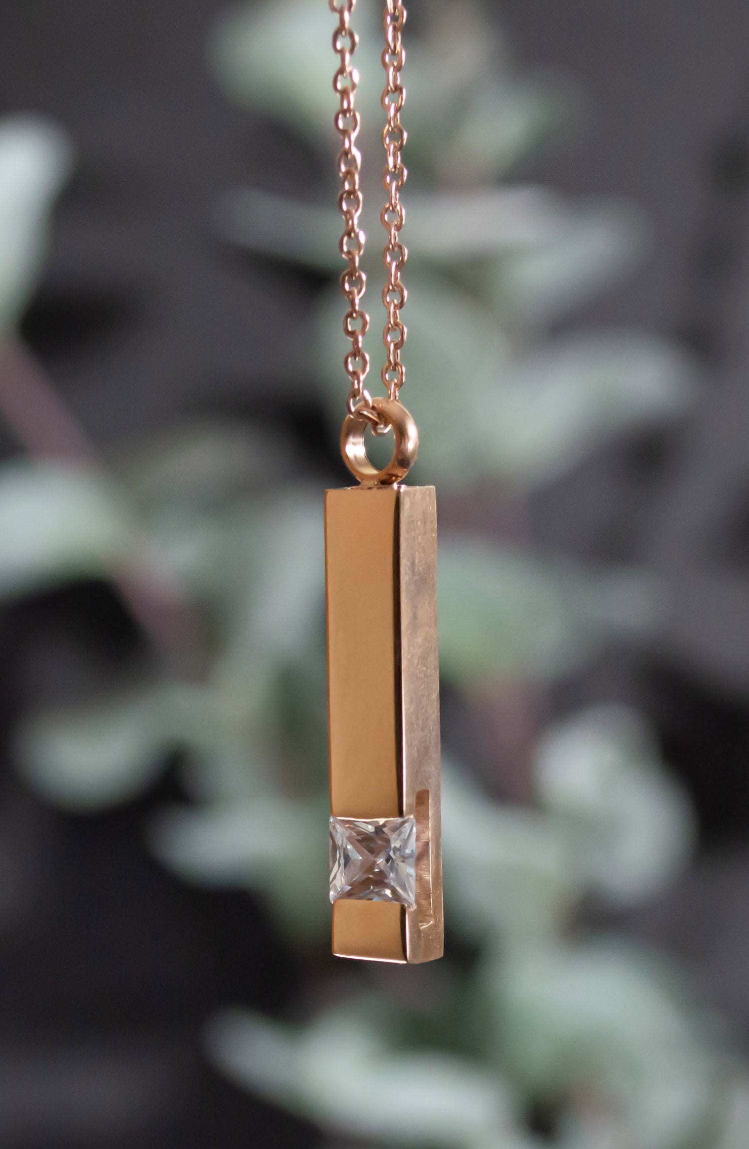 Necklace-Bar Urn Necklace-Rose Gold