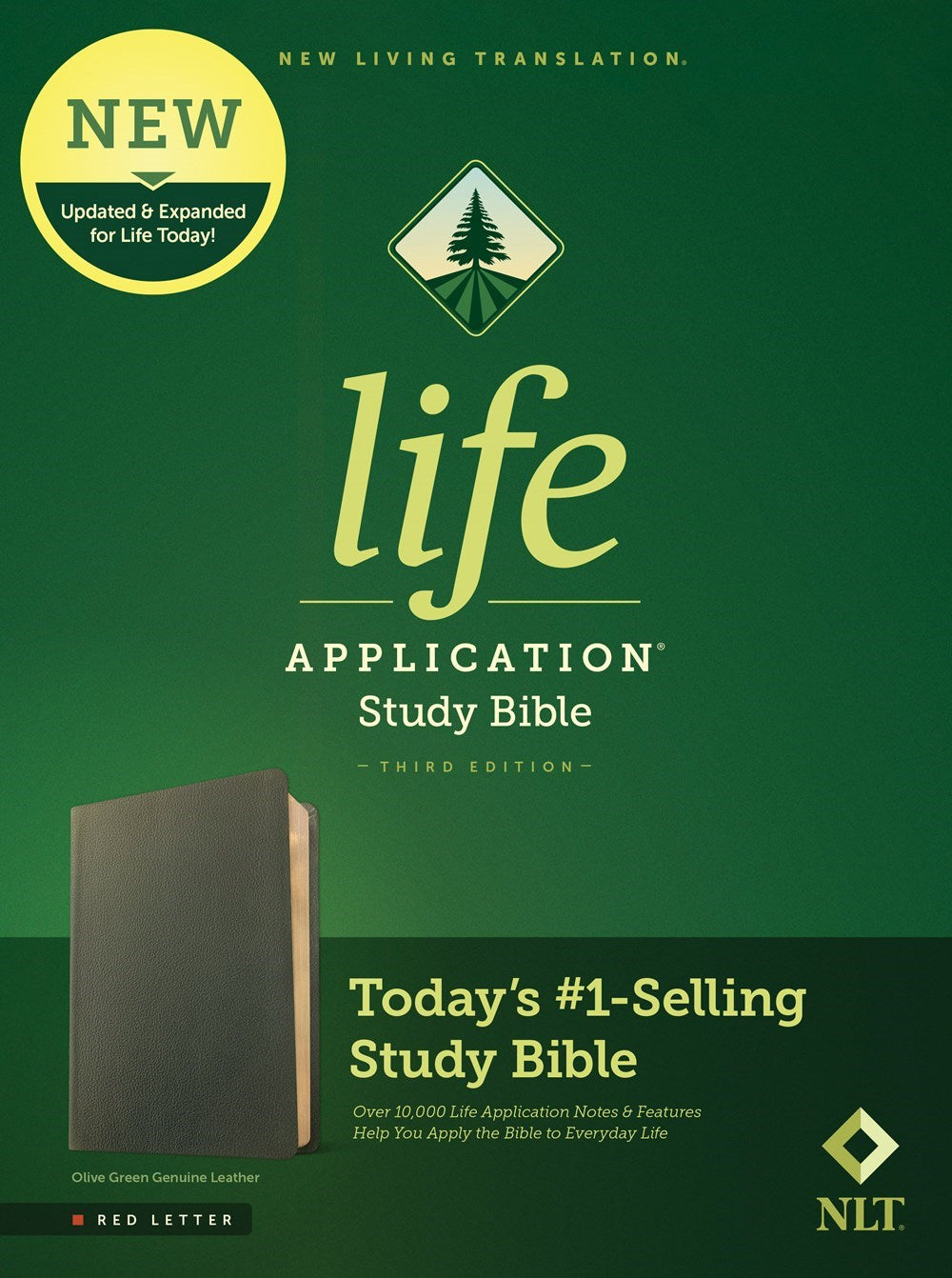 NLT Life Application Study Bible (Third Edition) (RL)-Olive Genuine Leather